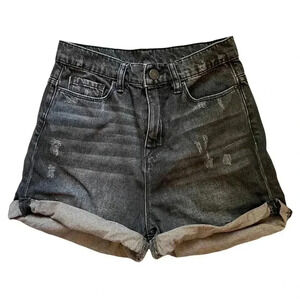BDG Black Denim Distressed Mom High Rise Shorts 26W EUC